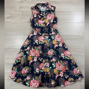 Princess Highway Cotton Floral Rose Print Poplin A-Line Sleeveless Shirt Dress